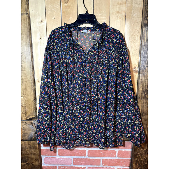 Navy Blue Floral Blouse - Picture 1 of 5